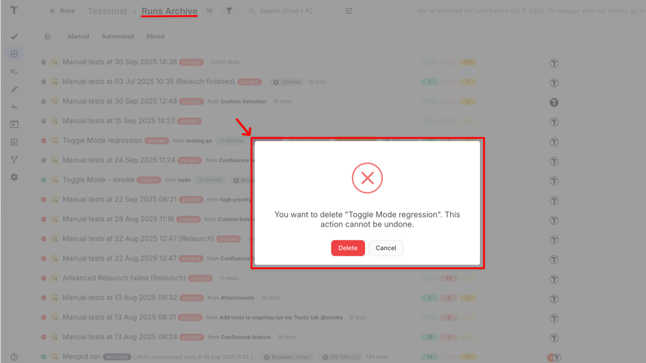 Permanent Deletion from Archive